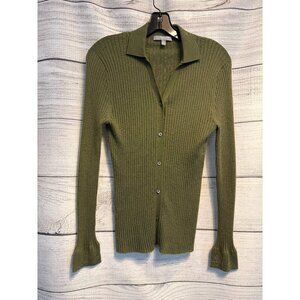 Neiman Marcus Cashmere Collection Ribbed Button-Down Cardigan Size M